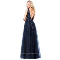 Grace Karin Elegant Deep V-Back Soft Tulle Netting Sleeveless Long Navy Blue Evening Dress 8 Size US 2~16 GK000130-1